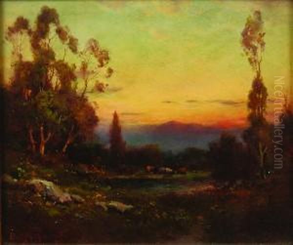 Sunset Landscape Oil Painting by Alexis Matthew Podchernikoff