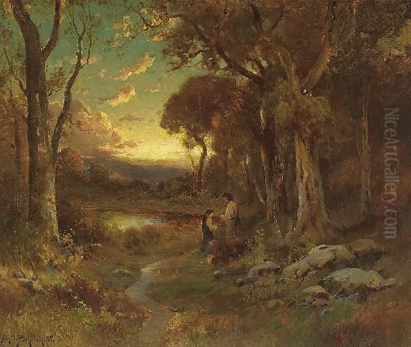 Figures In A Pastoral Landscape Oil Painting by Alexis Matthew Podchernikoff