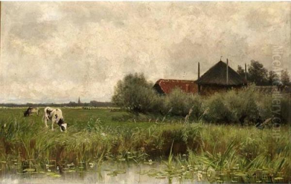 Cows In A Landscape Oil Painting by Geo Poggenbeek