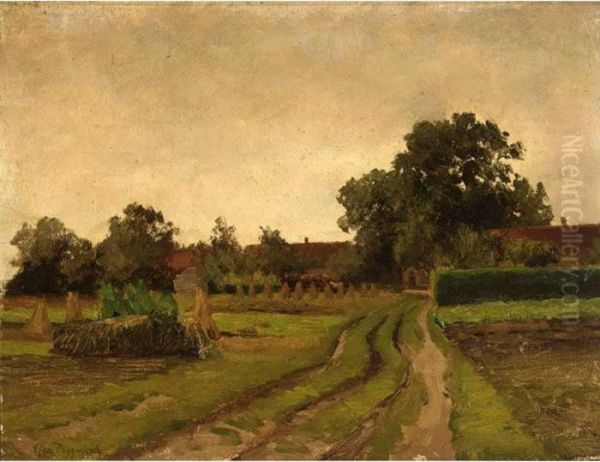 Landscape With Farmhouses Oil Painting by Geo Poggenbeek