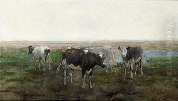 Cows In A Meadow Oil Painting by Geo Poggenbeek