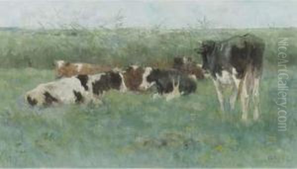 Cows In A Meadow Oil Painting by Geo Poggenbeek