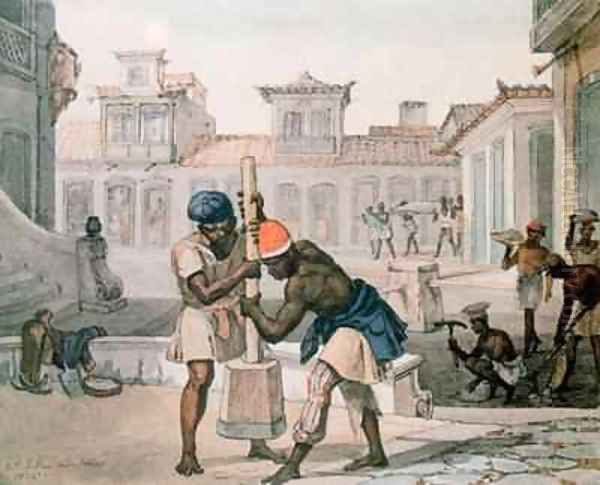 Slaves making a street in Rio de Janeiro Oil Painting by Jean Baptiste Debret