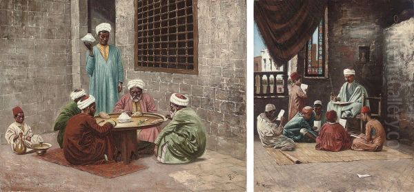 Arabs Seated For A Meal Oil Painting by A. Pohl