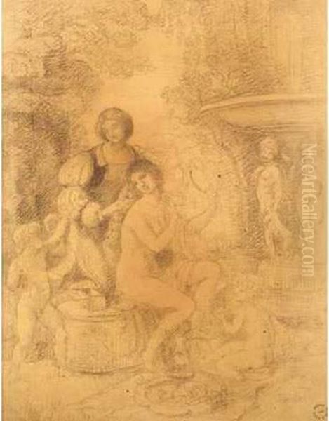 [scene Troubadour, Baigneuse A La Fontaine] Oil Painting by Armand Point