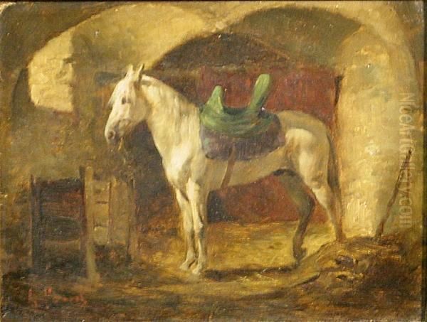 A White Horse In A Stable Oil Painting by Armand Point