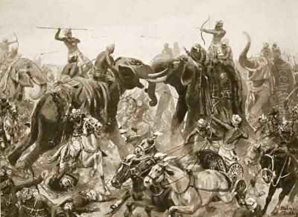 The defeat of Pulikesin II the Chalukhya Oil Painting by Ambrose Dudley