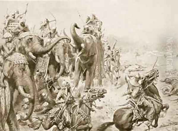 Barbar introduces field guns at Panipat Oil Painting by Ambrose Dudley