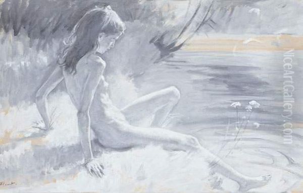 Jeune Femme Nue Au Bord De L'eau Oil Painting by Armand Point