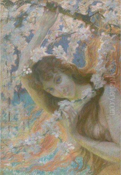 Portrait Of A Woman With Cherry Blossoms Oil Painting by Armand Point