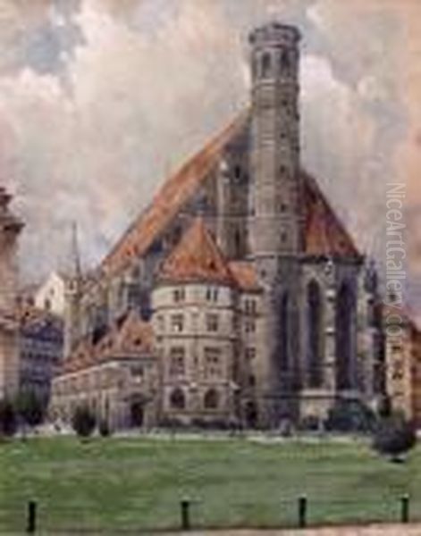 Die Minoritenkirche In Wien Oil Painting by Franz Poledne