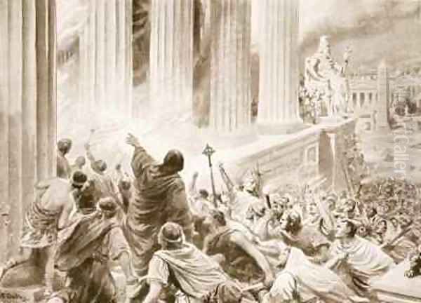 The Burning of the Library at Alexandria in 391 AD Oil Painting by Ambrose Dudley