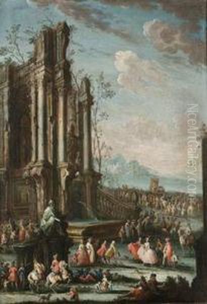 Feste Galanti In Entro Rovine Oil Painting by Gherardo Poli