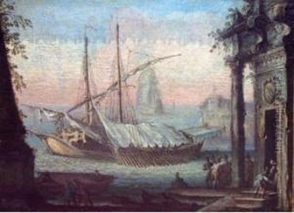 Galere Arrivant Au Port. Oil Painting by Gherardo Poli