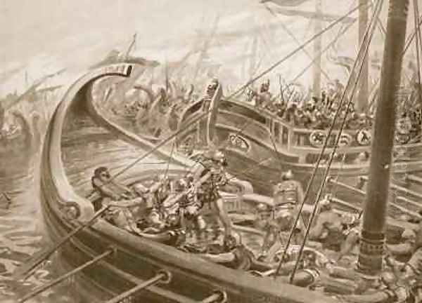 The Phocaen fleet defeats the Carthaginians Oil Painting by Ambrose Dudley