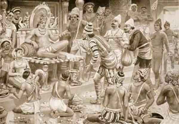 Pulikesin II the Chalukhaya receives envoys from Persia Oil Painting by Ambrose Dudley