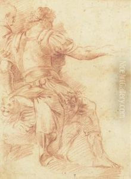 Two Seated Men Gesturing To The Left (recto); A Study Of A Horse(verso) Oil Painting by Polidoro Da Caravaggio (Caldara)