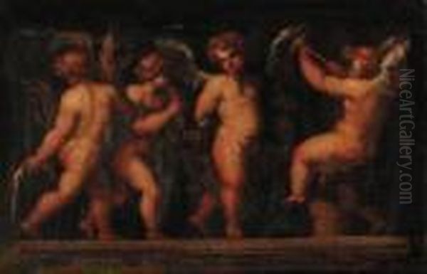 Putti Desporting With Fruit Oil Painting by Polidoro Da Caravaggio (Caldara)