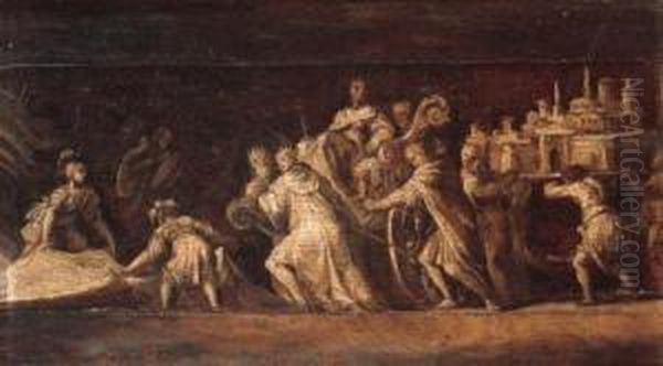 Triumphal Processions -- En Grisaille Oil Painting by Polidoro Da Caravaggio (Caldara)