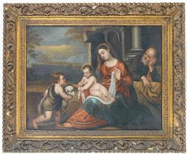 The Holy Family With The Infant Saint John Thebaptist Oil Painting by Polidoro Lanzani (see Polidoro Da Lanciano)