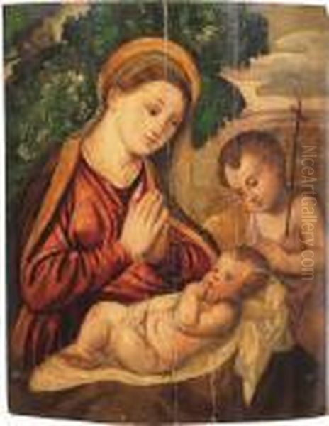 Madonna Con Bambino E San Giovannino Oil Painting by Polidoro Lanzani (see Polidoro Da Lanciano)