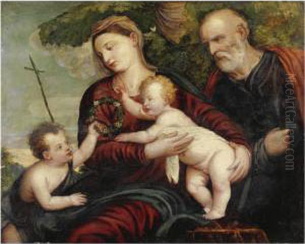 Sacra Famiglia Con San Giovannino Oil Painting by Polidoro Lanzani (see Polidoro Da Lanciano)