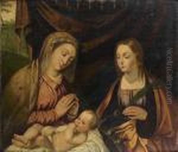 Vierge A L'enfant Avec Sainte Catherine D'alexandrie Oil Painting by Polidoro Lanzani (see Polidoro Da Lanciano)