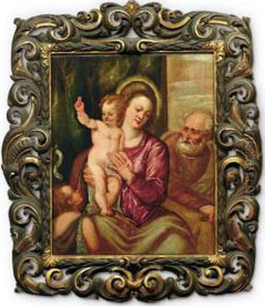 Sacra Famiglia Con San Giovannino Oil Painting by Polidoro Lanzani (see Polidoro Da Lanciano)