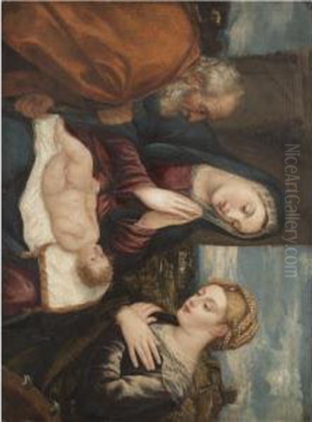 The Holy Family With Saint Catherine Of Alexandria Oil Painting by Polidoro Lanzani (see Polidoro Da Lanciano)