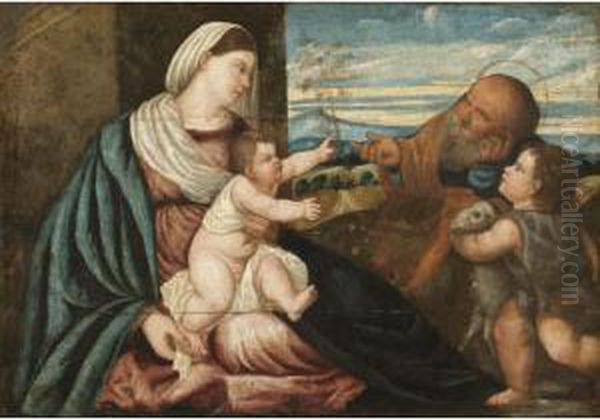 The Holy Family With The Infant Saint John The Baptist Oil Painting by Polidoro Lanzani (see Polidoro Da Lanciano)