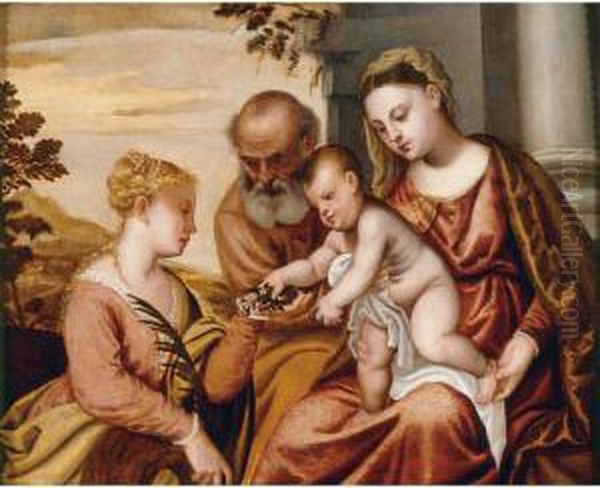 Holy Family With St. Catherine Oil Painting by Polidoro Lanzani (see Polidoro Da Lanciano)