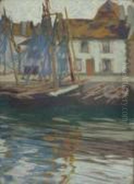 Sailboats In The Harbour Oil Painting by Hugo Poll