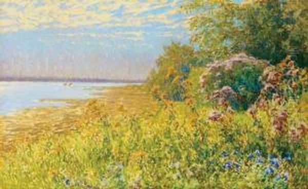 Flowers By Waterside Oil Painting by Hugo Poll