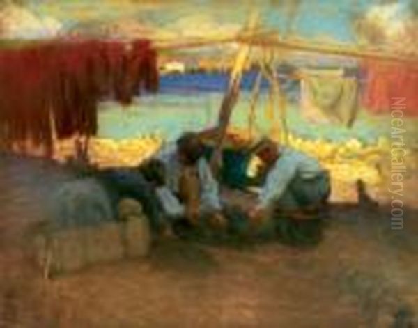 Fishermen In Bretagne Oil Painting by Hugo Poll