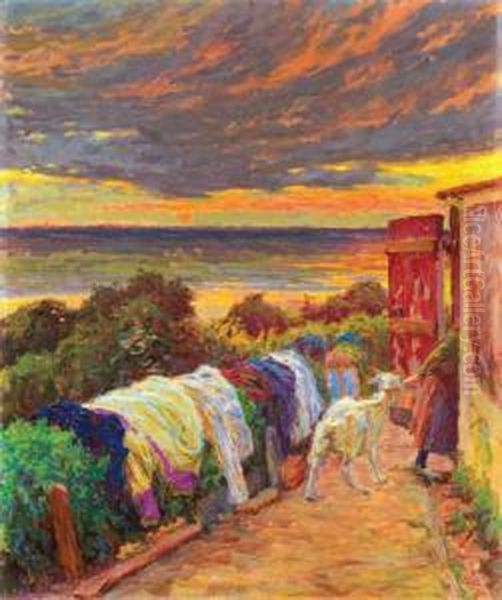 Sunset Oil Painting by Hugo Poll