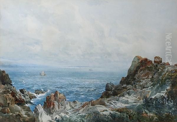 View Of Anglesey Coast, Skerries In The Distance Oil Painting by Albert Pollitt