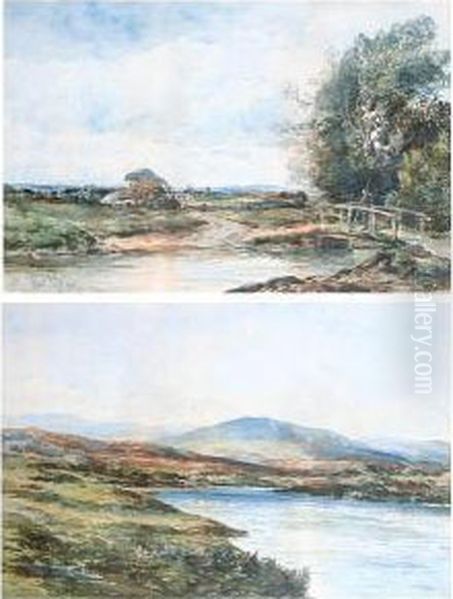 An Angler On A Bridge With A Cottage Beyond Oil Painting by Albert Pollitt