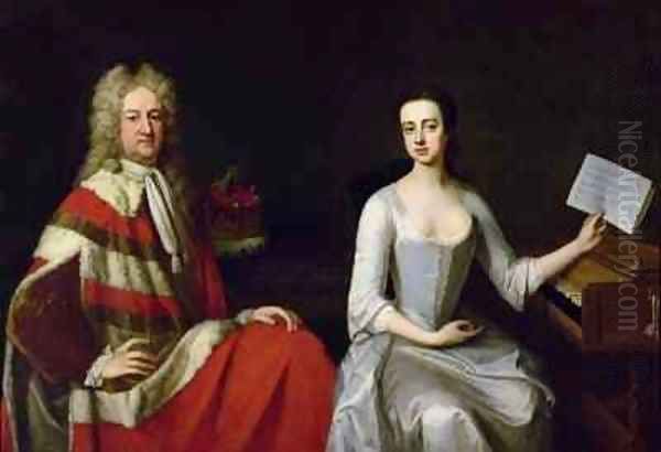 George Booth 2nd Earl of Warrington and his Daughter Lady Mary Booth Oil Painting by Michael Dahl