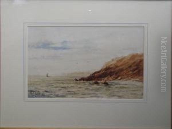 Boat Off Rocky Shore Land Oil Painting by Albert Pollitt