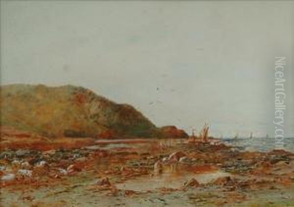 Beach Scene Oil Painting by Albert Pollitt