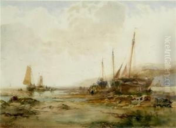 Fishing Boats, Castleton, Isle Of Man Oil Painting by Albert Pollitt