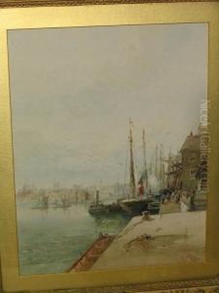 Busy Harbour Scene Oil Painting by Albert Pollitt