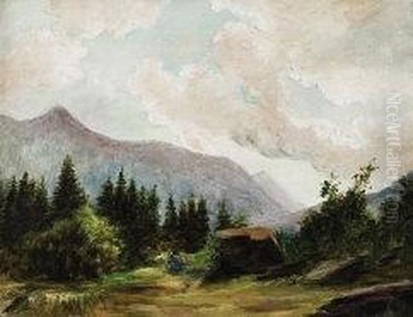 Paesaggio Montano Oil Painting by Carlo Pollonera