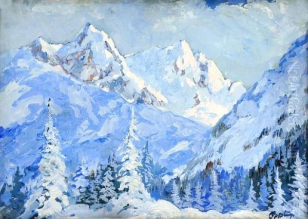 Zasnezene Tatry Oil Painting by Karol Polonyi