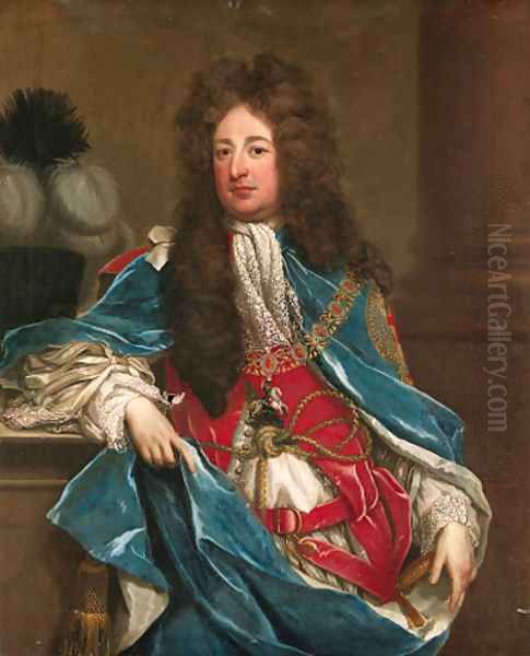 Portrait of a Gentleman, traditionally identified as William Bentinck, 1st Earl of Portland (1649-1709), three-quarter-length, in Garter robes Oil Painting by Michael Dahl