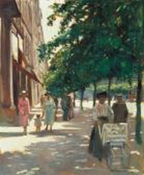 Boulevard In Bright Sunshine Oil Painting by Tibor Polya