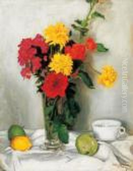 Flowers And Fruit Oil Painting by Tibor Polya