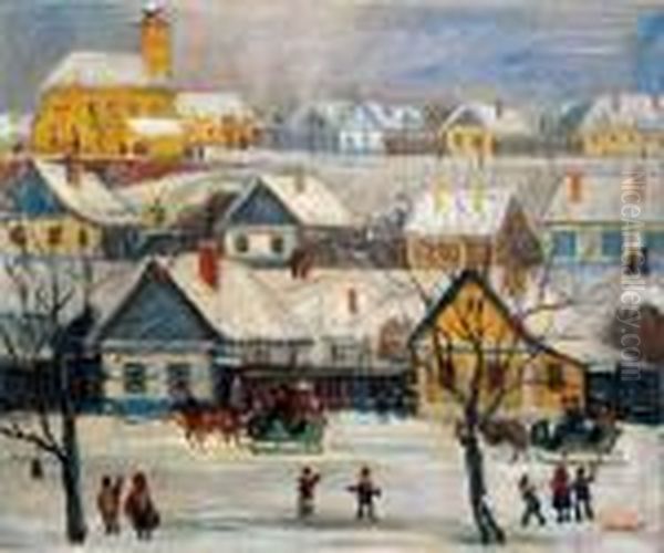 Village In Winter Oil Painting by Tibor Polya