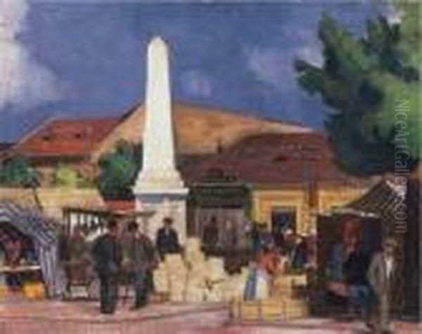 In The Market-place Of Szolnok Oil Painting by Tibor Polya