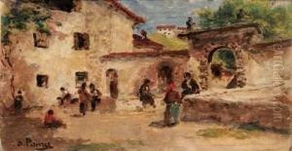 Cortile Lombardo Oil Painting by Silvio Poma